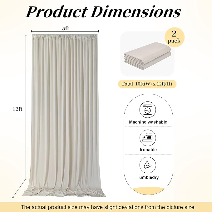 12ft x 10ft Wrinkle Free Beige Backdrop Curtains - Image 5