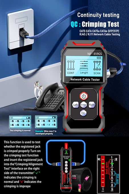 NF-859GS Network Cable Tester POE RJ45 RJ11 CAT5 CAT6 Supports Audio - Image 8