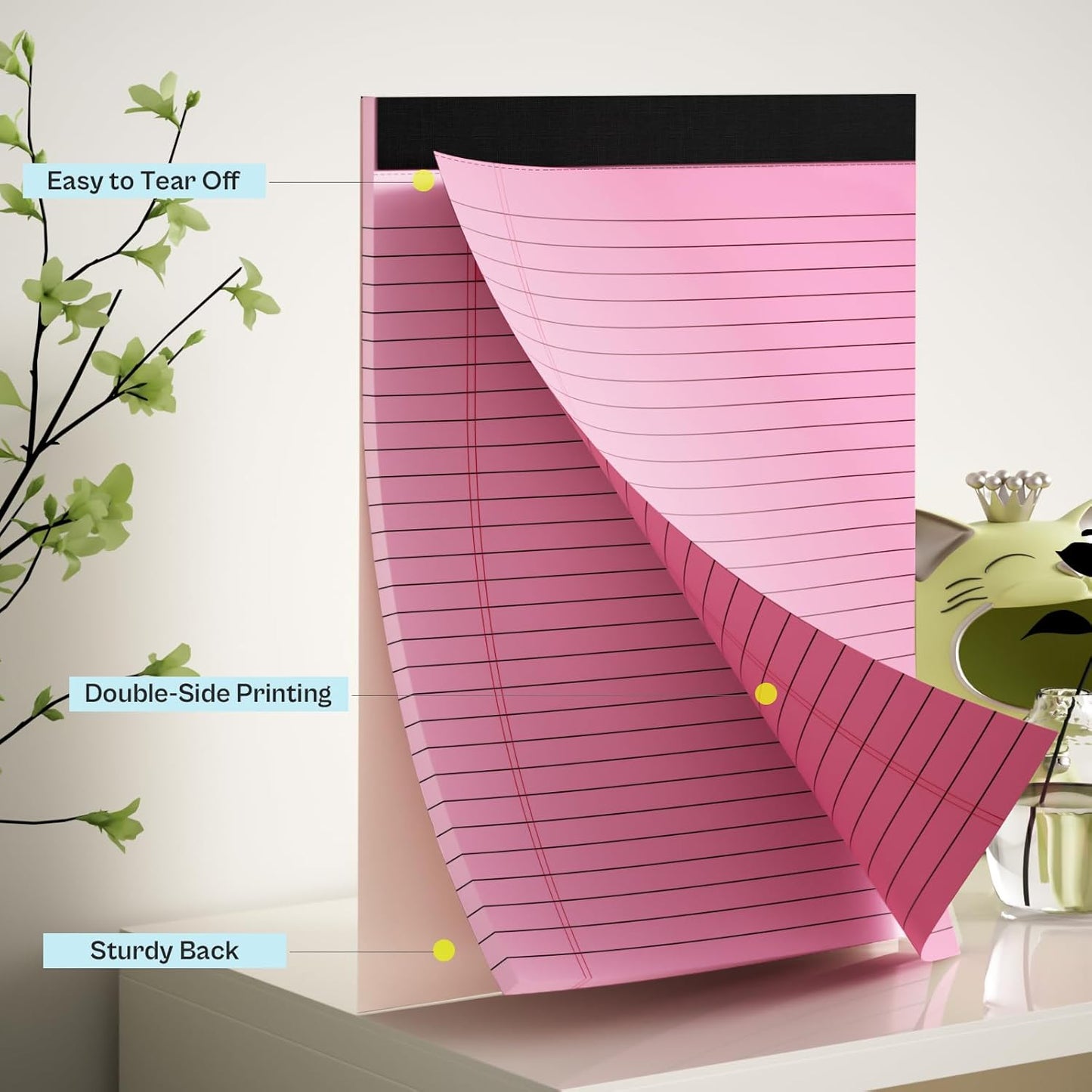360 Sheets Pink Legal Pads 8.5" x 11" Pack of 12 Note Pads Wide Ruled Lined Paper with Micro-Perforated Writing Notebook 30 Sheets per Pad To-Do List Notepad for School, Office & Home Supplies