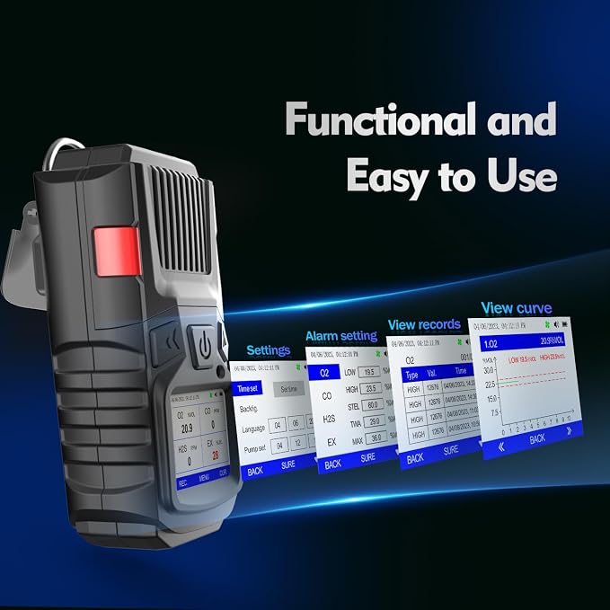 4 Gas Monitor Multi Gas Detector EX O2 H2S Monitor Clip on, 3000mAh - Image 3