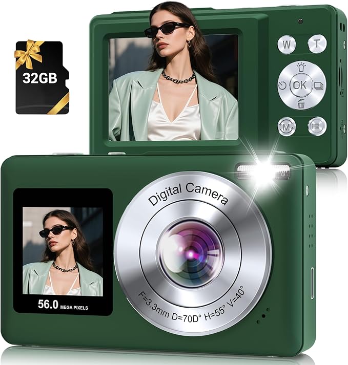 Digital Camera, 56MP 2.7K Dual-Screen Selfie Camera by SMARTKLIK