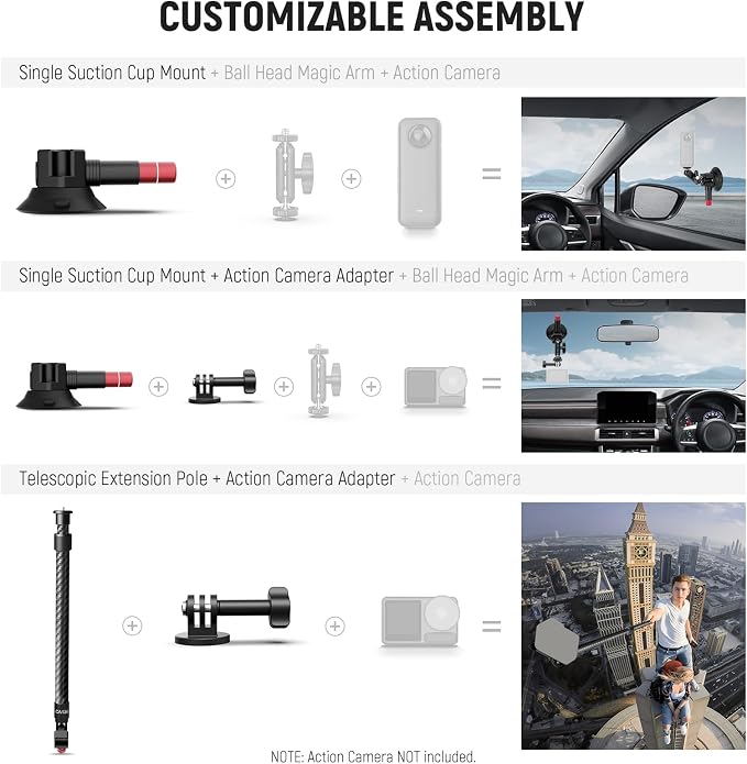 NEEWER Triple Suction Cup Car Mount Kit, Carbon Fiber Camera Mount - Image 2
