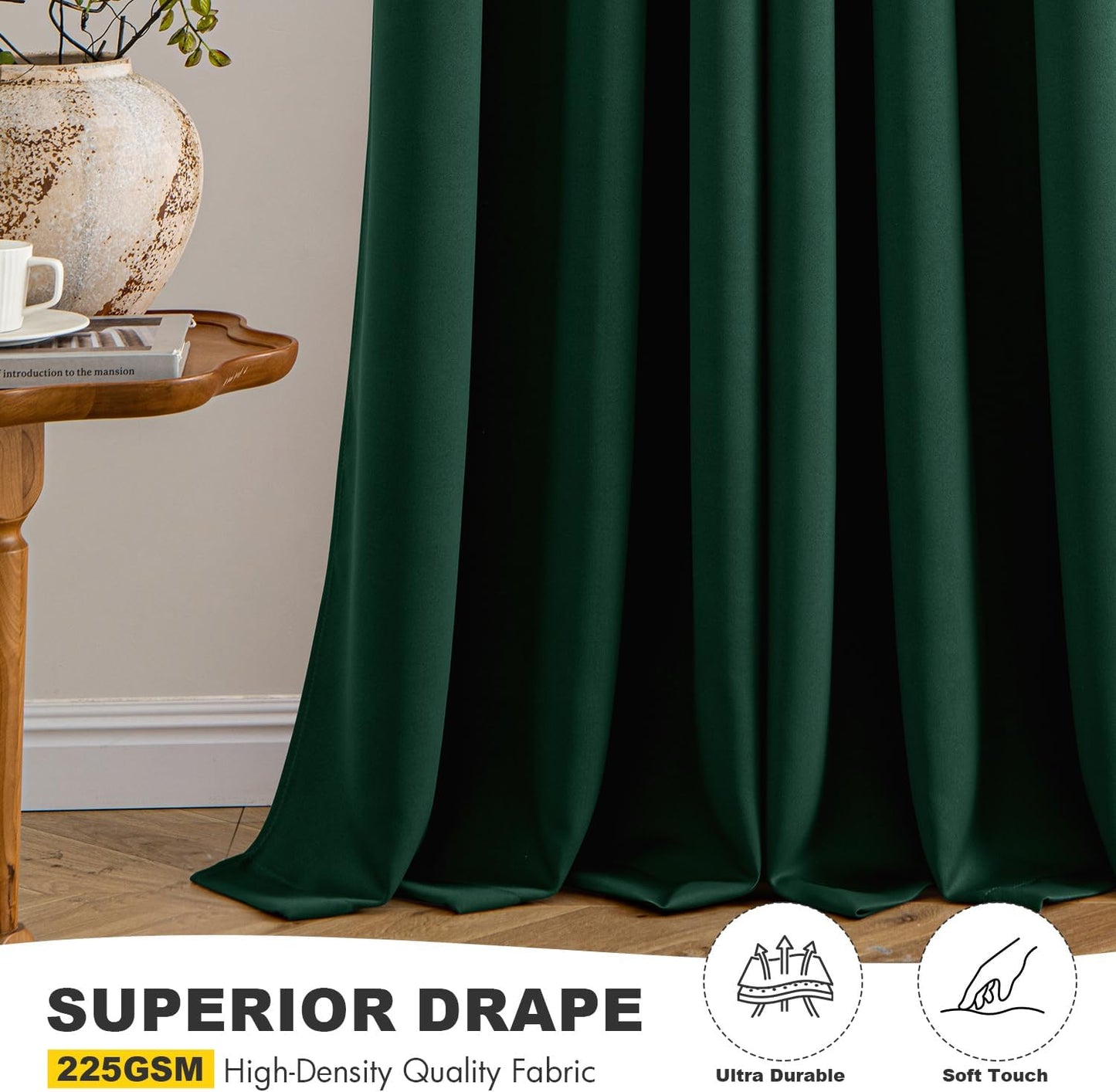 MIULEE Hunter Green Blackout Curtains for Bedroom Living Room 90 Inches Long 2 Panels, Thermal Insulated Room Darkening Drapes Solid Grommet Top Noise Reduction Emerald Green Curtains 40x90 Inch