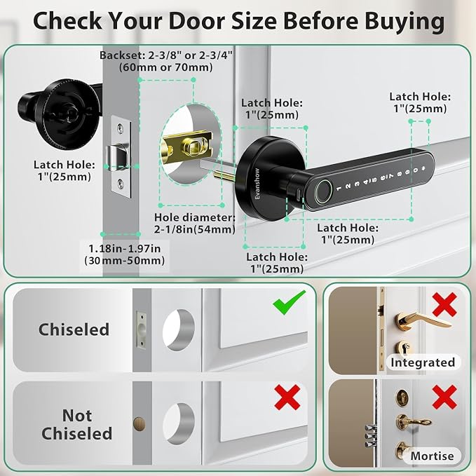 Smart Door Lock with Knob, Keyless Entry Door Locks with Handle, Fingerprint - Image 3