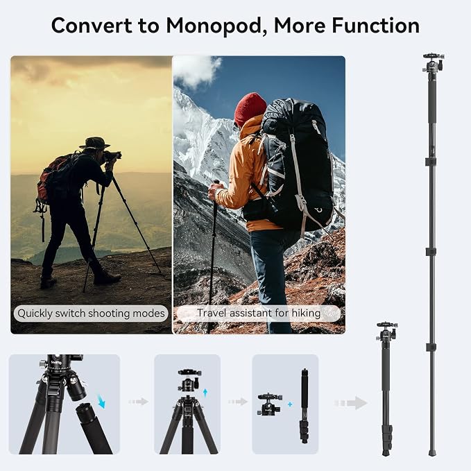 SmallRig AP-10 Carbon Fiber Tripod, 52.4" Lightweight Compact Camera Tripod - Image 7