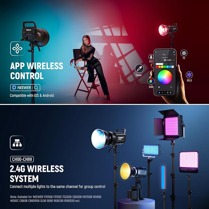 NEEWER 300W RGB LED Video Light APP/2.4G Control 17 Effects, 2500-7500K - Image 7