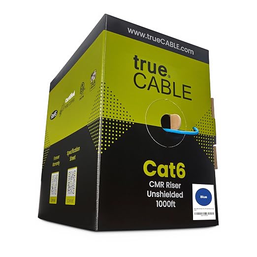 TRUE CABLE Cat6 Riser, 23AWG 4 Pair Solid Bare Copper, ETL Listed, Unshielded by trueCABLE