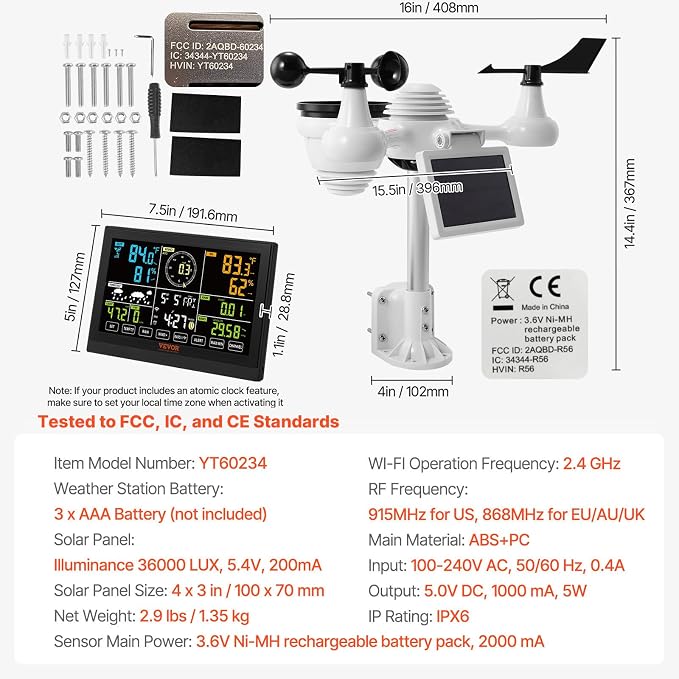 VEVOR YT60234 WiFi Weather Station 7-in-1, Weather Stations WiFi Indoor Outdoor - Image 8