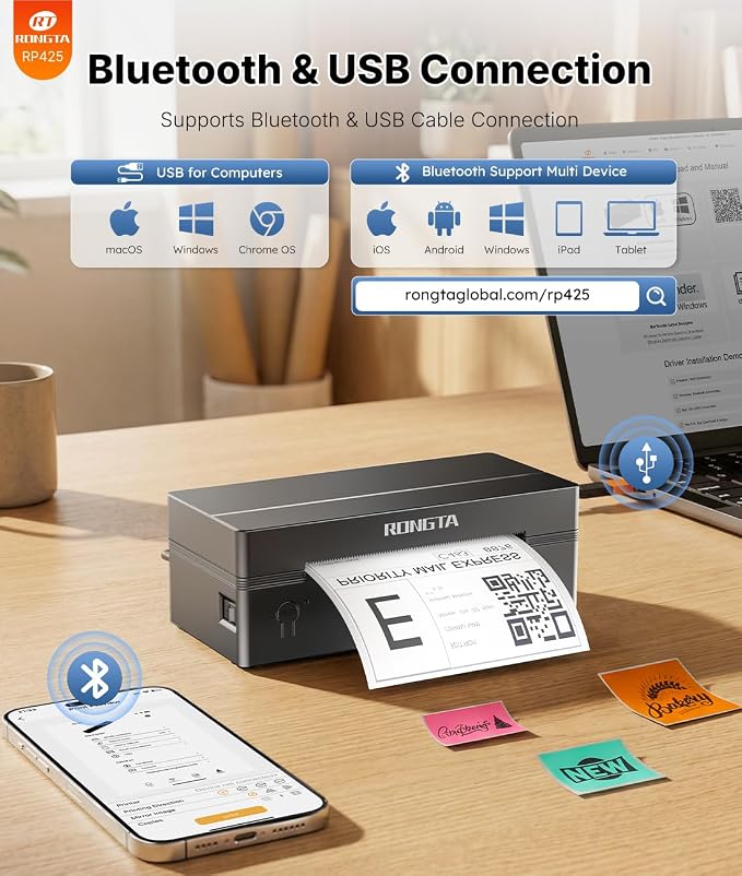 Rongta Bluetooth Thermal Shipping Label Printer, Wireless 4x6 Label Printer - Image 2