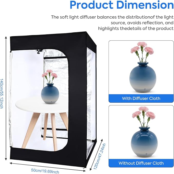 Bi-Color LED Photo Light Box 47x20x55in, Dimmable LEDs Product Photography - Image 5