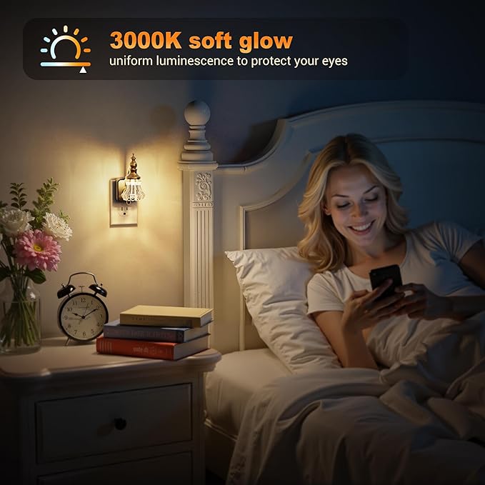 JandCase Night Light, Night Lights Plug into Wall, 2 Pack Glass Flower LED - Image 4