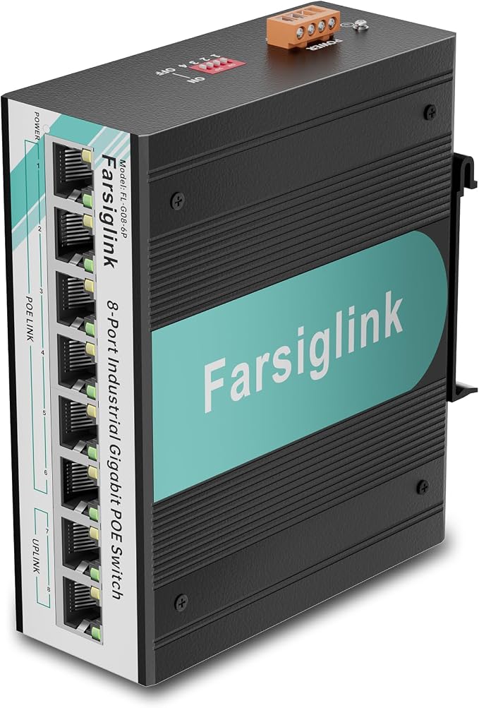 8-Port Industrial Gigabit PoE+ DIN-Rail Mini Ethernet Switch, 16Gbps Switching by Unknown