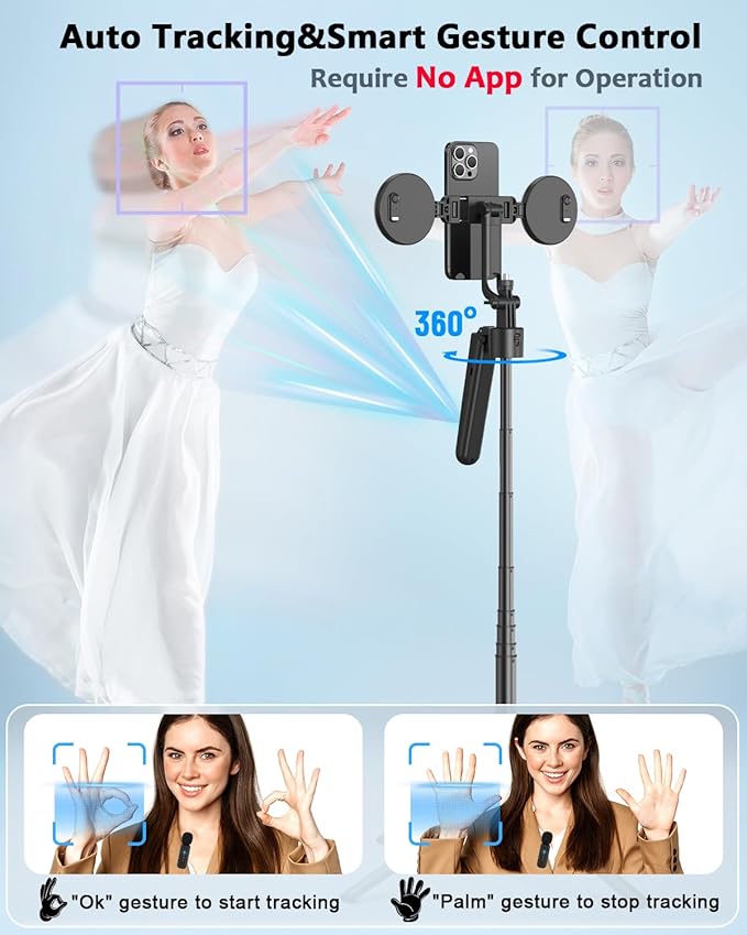 Vlogging Kit for iPhone/Android, 63”Auto Face Tracking Tripod for iPhone - Image 2