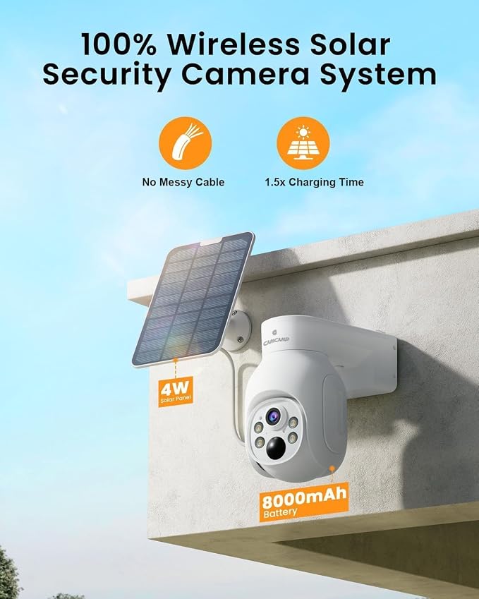 Camcamp Wireless Security Camera System, Solar Powered PTZ 6 Cam-kit Camera - Image 2