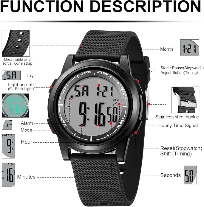 HANPOSH Mens Digital Watch Ultra Thin Minimalist Sports Waterproof Outdoor LED - Image 5