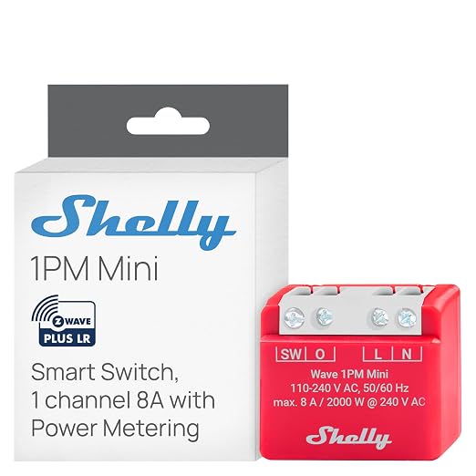 Shelly Wave 1PM Mini US LR, Z-Wave Long Range Smart Switch Relay by Shelly