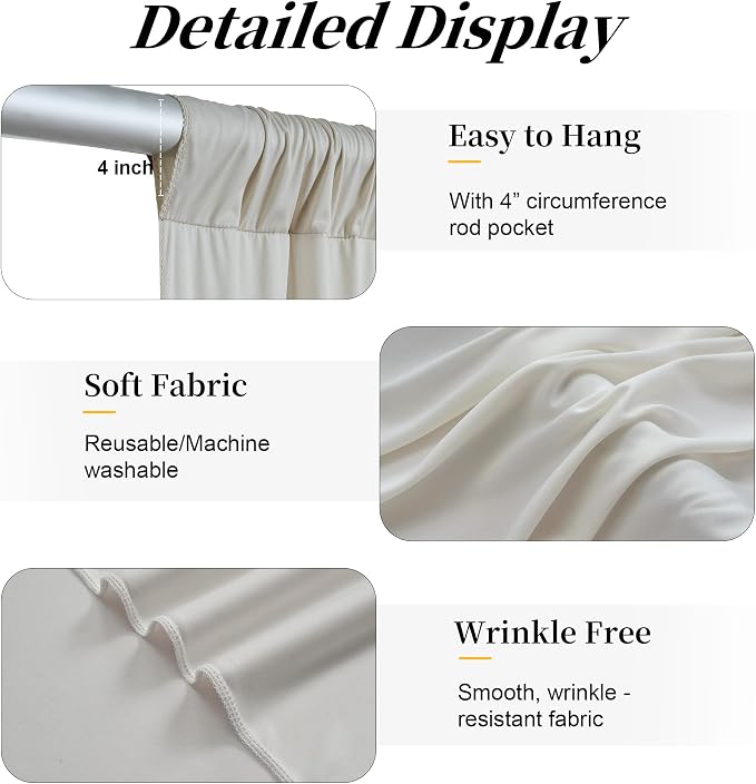 50ft x 12ft Wrinkle Free Beige Backdrop Curtains - Image 6