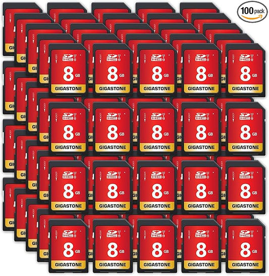 GIGASTONE 8GB SD Card 100-Pack UHS-I U1 Class 10 SDHC Memory Card Full HD Video by Gigastone