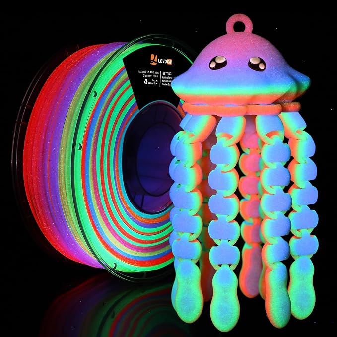 LOVOON 3D Printer Filament Luminous Glow Rainbow PLA, Magic irradiative 3D PLA by LOVOON