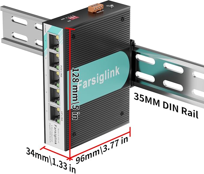 PoE Switch 5-Port Gigabit Mini Industrial Switch, RJ45 10/100/1000Mbps 802.3at - Image 8