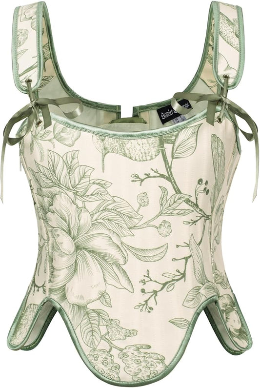 SCARLET DARKNESS Bustier Tops for Women Renaissance Floral Lace Up Bodyshaper by SCARLETDARKNESS