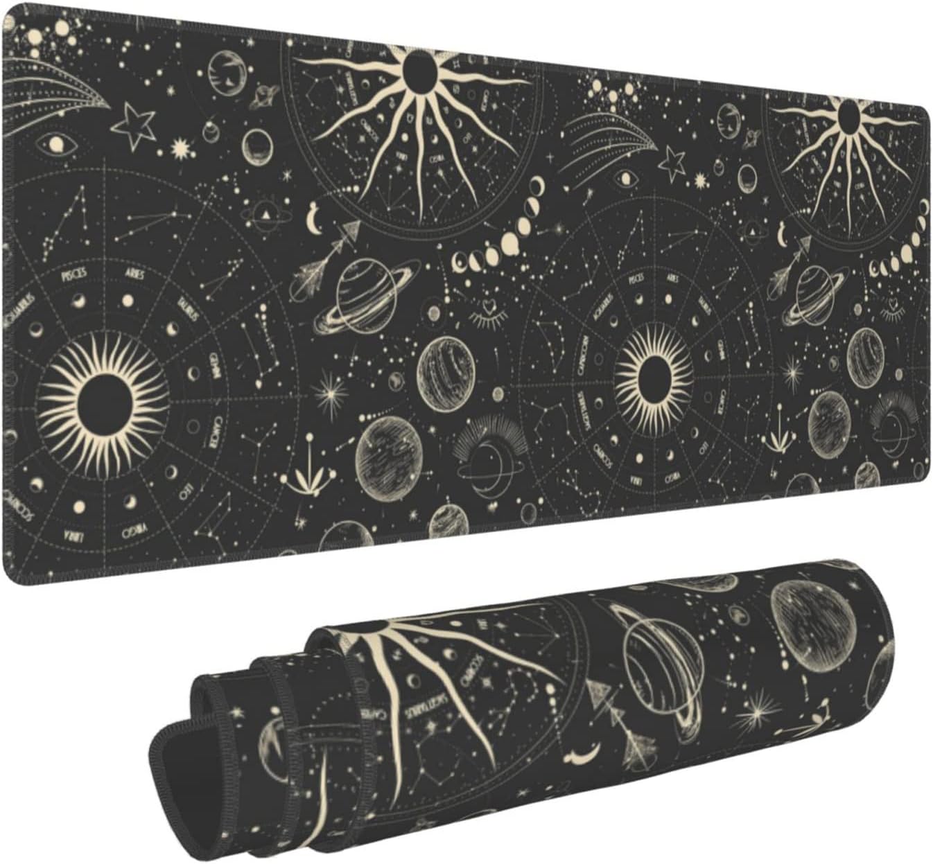 Vintage Moon Phases Extended Gaming Mouse Pad Large Desk Mat with Non-Slip Rubber Base and Stitched Edges,Keyboard Mouse Mat Desk Pad for Work,Game,Office,Home 35.4 * 15.7 Inch