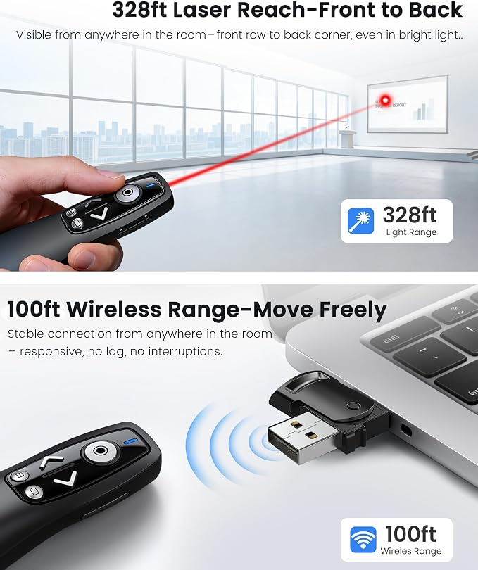 Presentation Clicker with USB-A & USB-C Receiver, 2.4GHz Wireless Presenter - Image 6