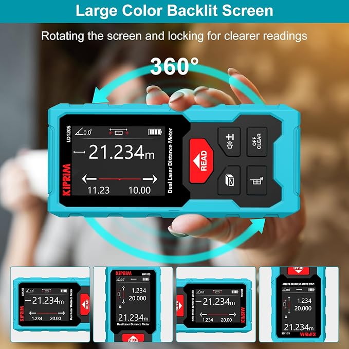 Kiprim 393ft Dual Laser Distance Measuring Tool LD120S, 120m Total Range - Image 5