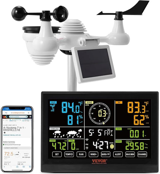 VEVOR YT60234 WiFi Weather Station 7-in-1, Weather Stations WiFi Indoor Outdoor by VEVOR