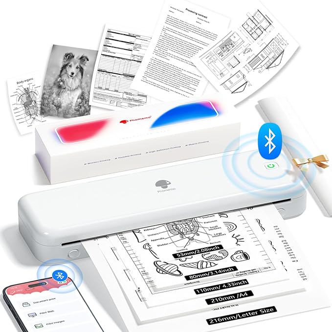 Phomemo Portable Printer, Wireless Bluetooth Thermal Printers, Support 8.5" x by Phomemo