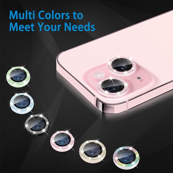 Compatible with iPhone 15 & 15 Plus Camera Lens Protector, Bling Glitter - Image 8
