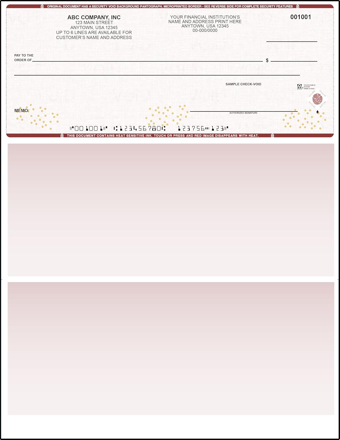 Burgundy High Security Checks on Top Compatible w/QB accounting software - Custom Computer Checks on Top (5000)