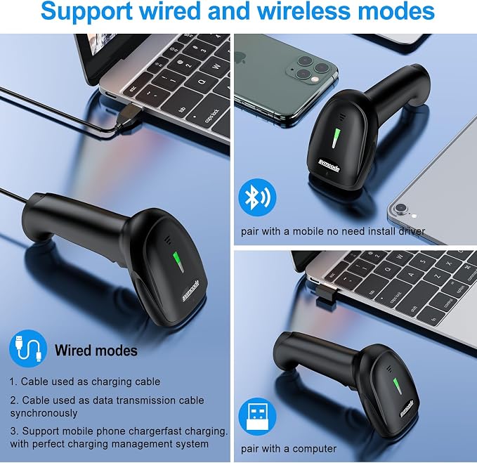 Symcode 2D Wireless Barcode Scanner, 1D QR Bar Code Reader Scanner Automatic - Image 2