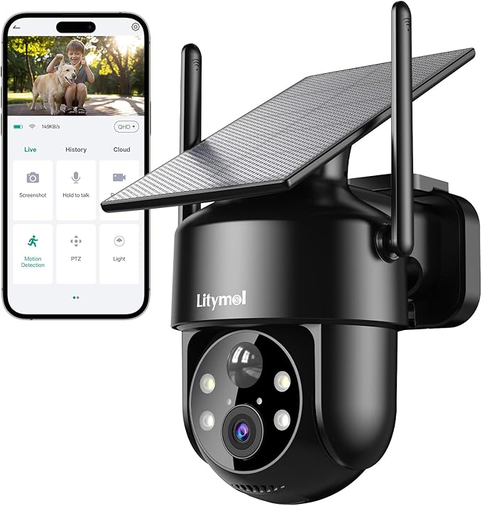 LITYMOL 2K 2.4g WiFi Security Cameras Wireless Outdoor, 360° View Solar Cameras by Unknown