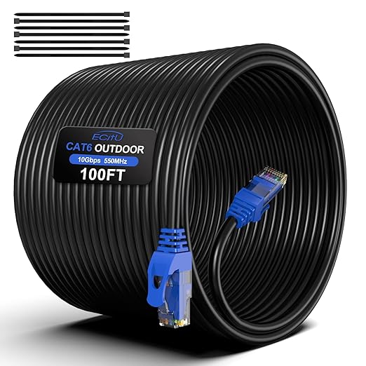100FT Cat6 Outdoor Ethernet Cable, Heavy Duty Direct Burial, 24AWG CCA Patch by ECJTU-US