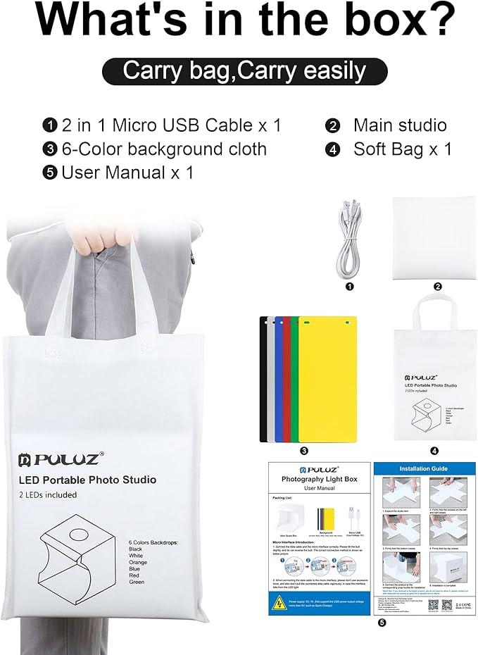 Photo Studio Box with LED Light, PULUZ 20cm Mini Portable Photography Lighting - Image 6