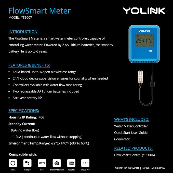 YoLink FlowSmart NSF Water Meter, Smart Water Usage Monitor and Water Leak - Image 7