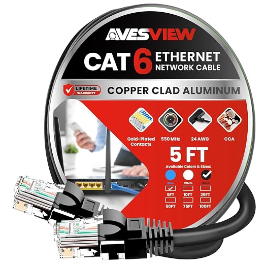 CAT 6 5FT Ethernet Cable, Indoor High-Speed 10Gbps Snagless CAT6 Ethernet Cable by AvesView