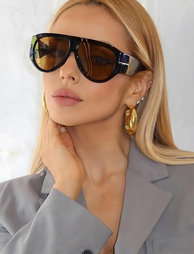 Oversized Retro Aviator Sunglasses - Image 4