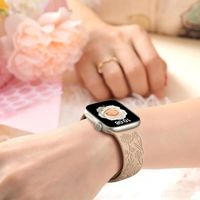 SNBLK 6 Pack Floral Engraved Bands Compatible - Image 5