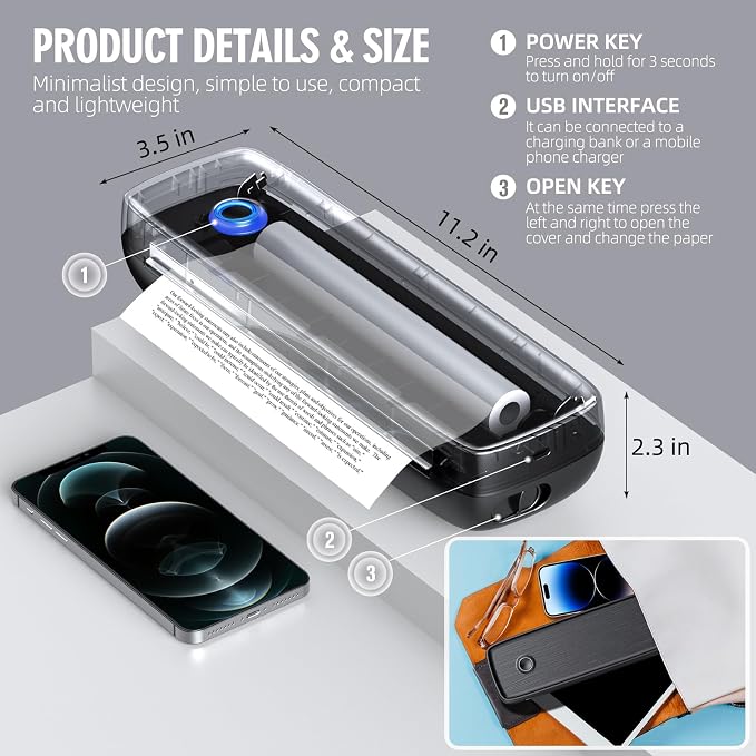 Portable Inkless Printer, Wireless Bluetooth Thermal Printer - Image 5