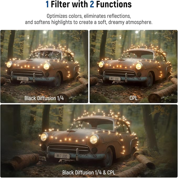 NEEWER 2 in 1 67mm CPL & Black Diffusion 1/4 Filter Compatible - Image 5
