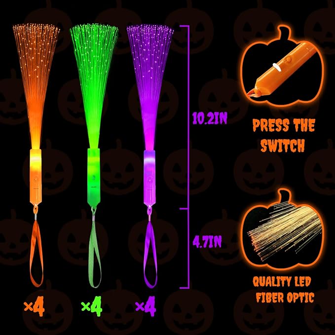 Holiday Glow in Dark Party Favors Accessories-12 Pack, Light Up Fiber Optic - Image 4