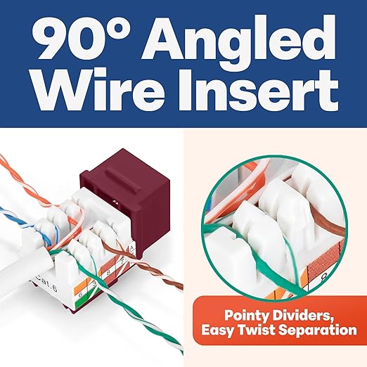 Everest 90° Angled RJ45 Cat6 Keystone Jacks 100-Pack in Red - Image 2