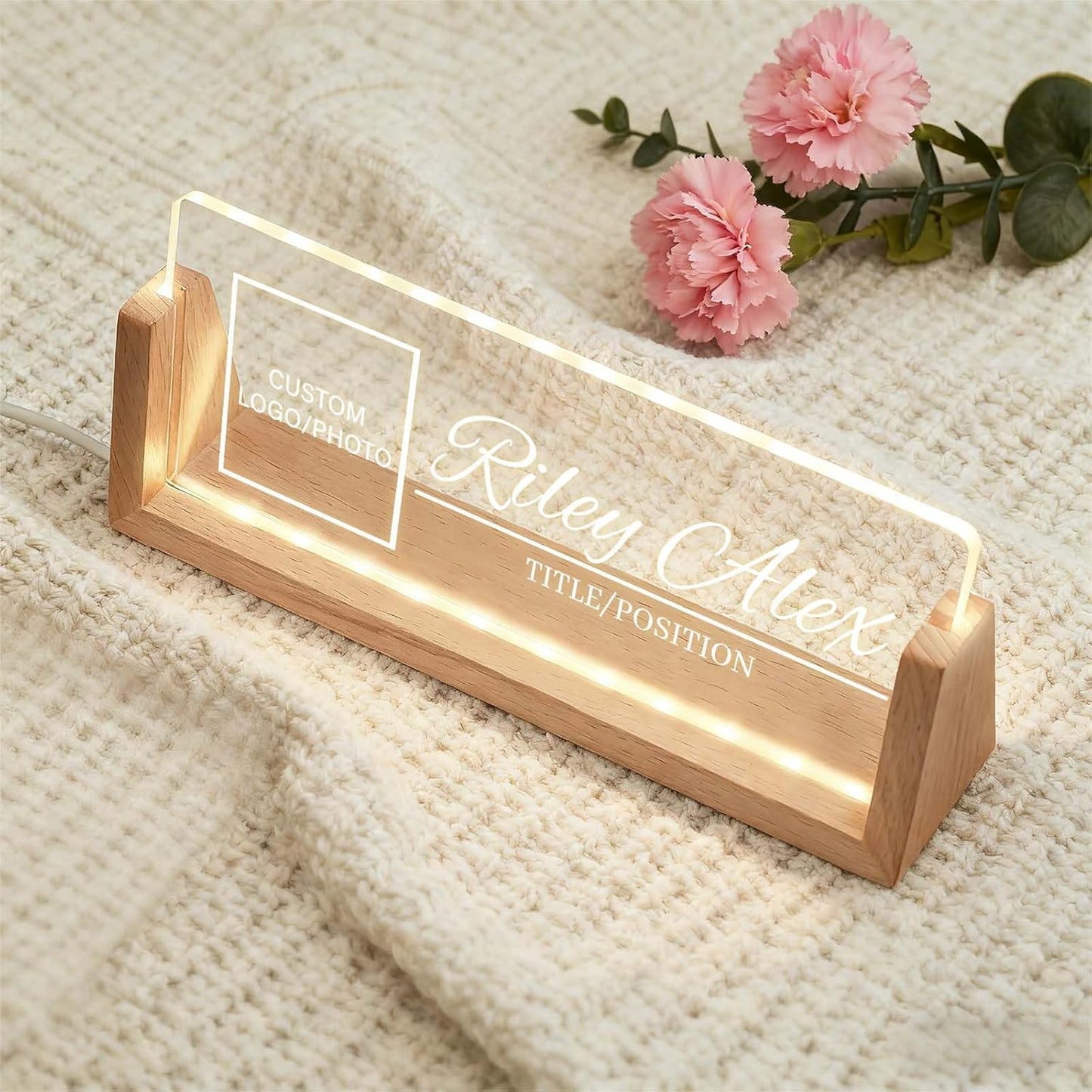 Custom Light Up Office Name Plate, Personalized Desk Sign with Logo or Photo, Coworkers Team Members, Employee Appreciation Gifts
