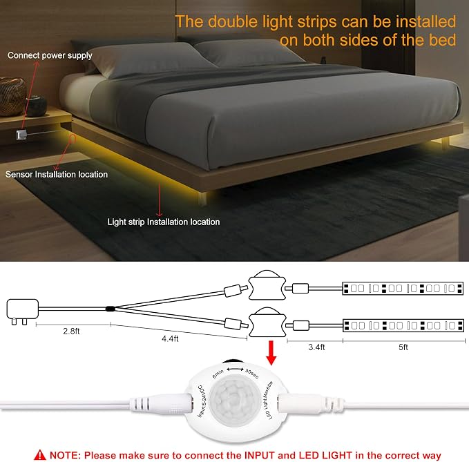 Vansky Motion Activated Bed Light, Flexible LED Strip Motion Sensor Night Light - Image 3