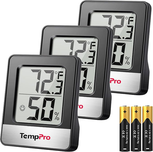 TempPro TP49 3 Pieces Digital Hygrometer Indoor Thermometer Humidity Meter Mini by TempPro