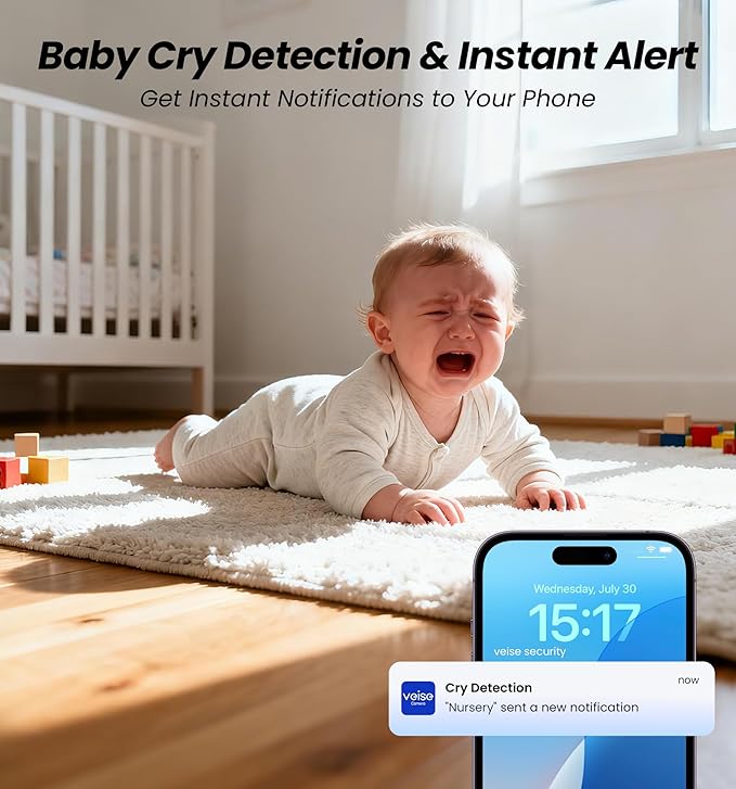 Veise 2K Indoor Camera for Home Security, 360° Wireless WiFi Pet & Baby Monitor - Image 4