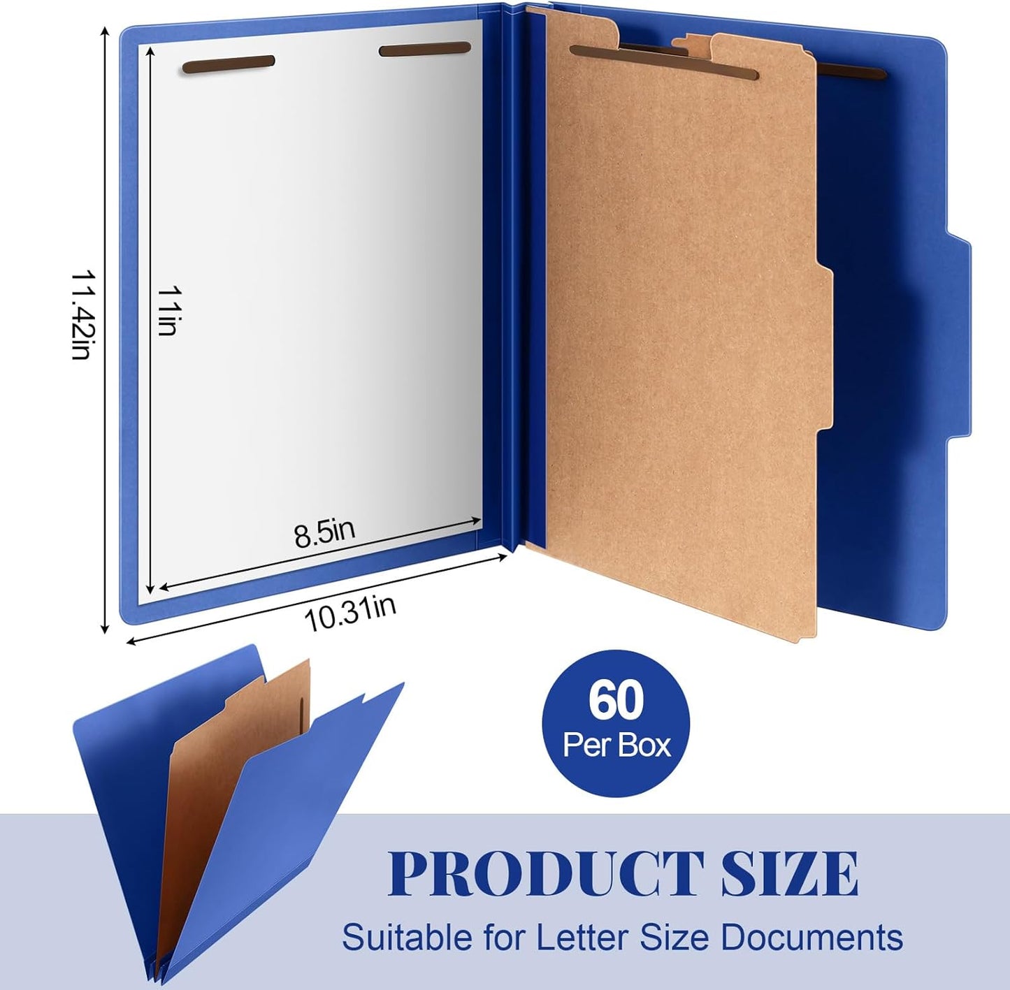 60 Pcs Classification Folders Letter Size, 1 Divider Pressboard File Folder with Fasteners, Expanding File Organizer Bulk for Teachers, Clergy, Office, Church, Christmas Donations (Dark Blue)