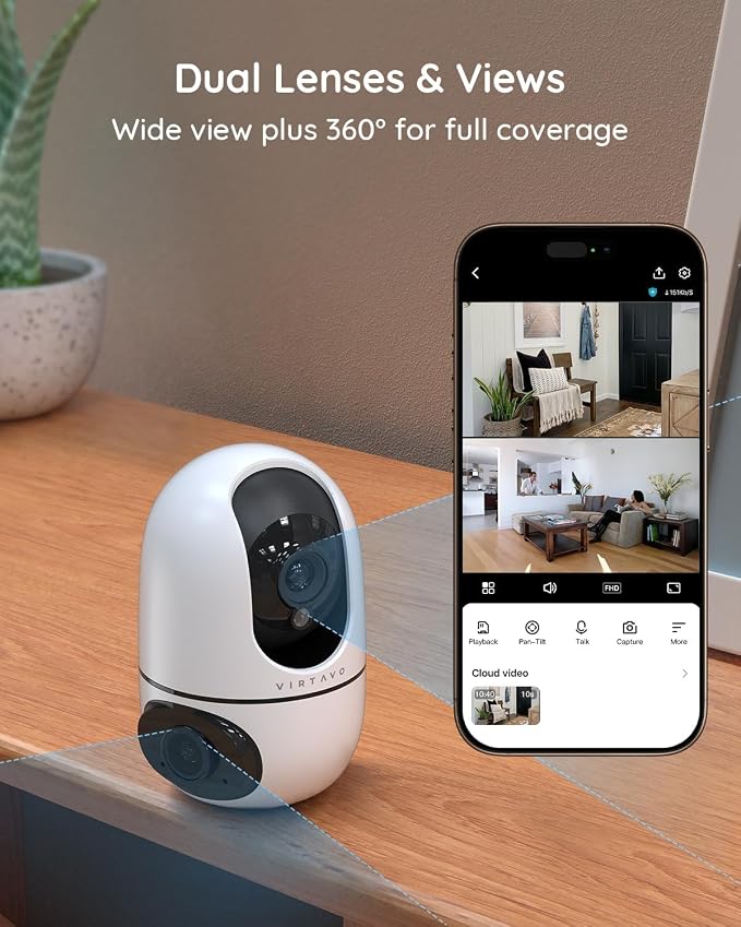 VIRTAVO XD1 Indoor Pet & Baby Camera, No Subscription Required, Dual-Lens 360° - Image 2